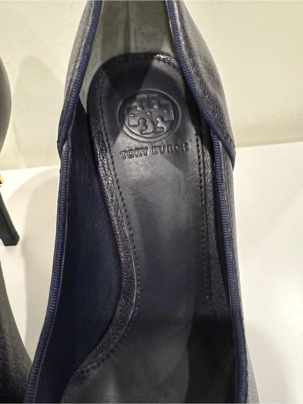 Tory Burch Dark Navy Pointed-Toe Leather Pumps